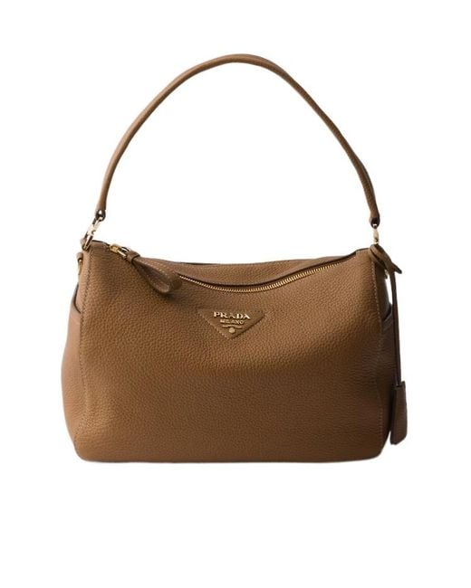 Prada Brown Zip-Up Medium Shoulder Bag