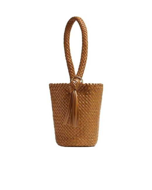 Bottega Veneta Brown Logo Knitted Bucket Shoulder Bag
