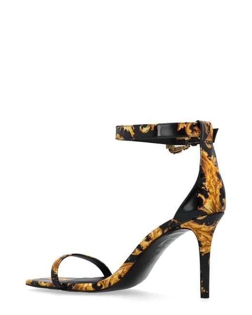 Versace Jeans Metallic Couture Baroque Printed Ankle-Strap Sandals