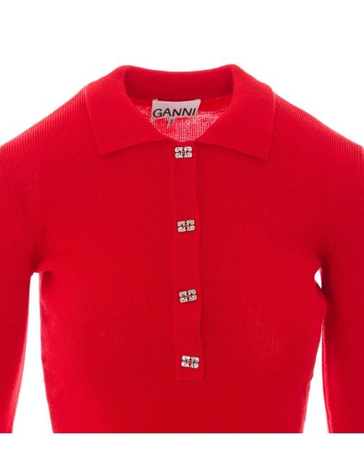 Ganni Red Ribbed Knit Sweater
