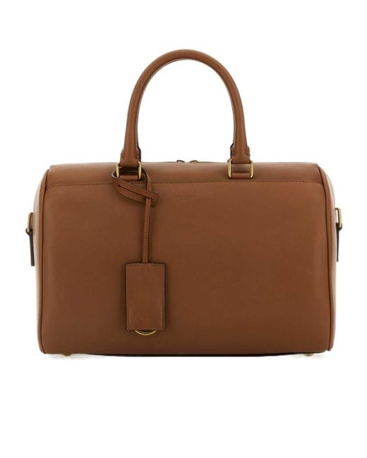 Saint Laurent Brown Logo Debossed Zip-Up Tote Bag