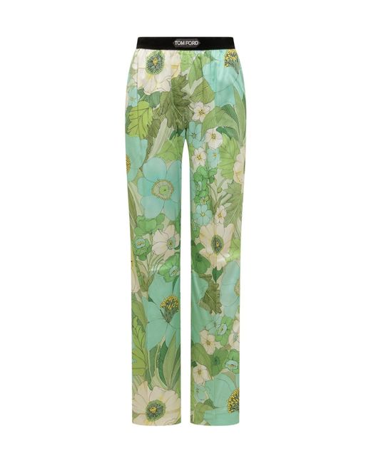 Tom Ford Green Floral Printed Straight-Leg Trousers