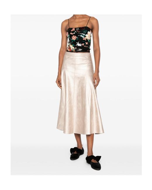 Forte_forte Natural Metallic-Effect Panelled Midi Skirt