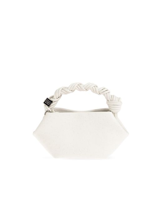 Ganni White Ostrich-Effect Twisted-Handle Tote Bag