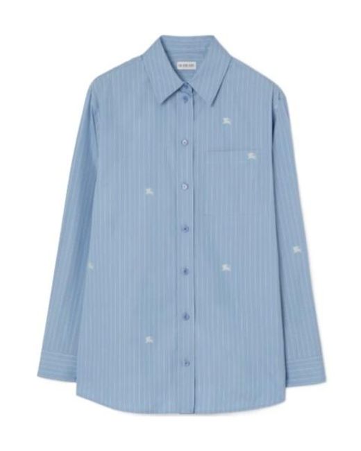 Burberry Blue Oversized Knight Fil Coupé Striped Cotton Shirt