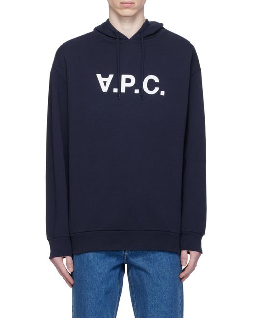A.P.C. Blue Logo Printed Drawstring Hoodie for men