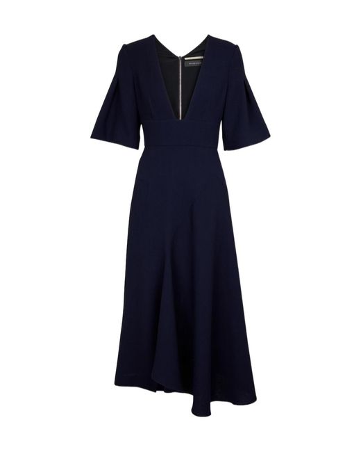 Roland Mouret Blue V-Neck Zipper Dress