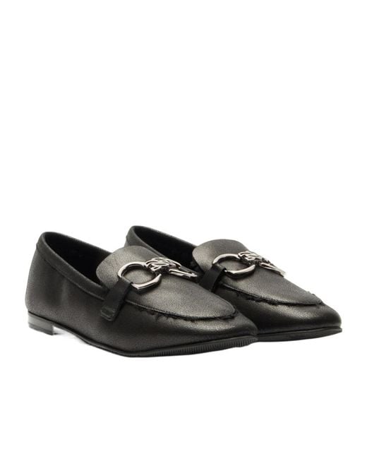 Casadei Black Bufaland Chain Flat Shoes