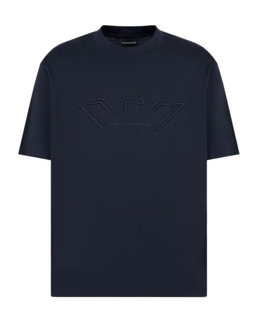 Emporio Armani Blue Logo-Raised Jersey T-Shirt for men