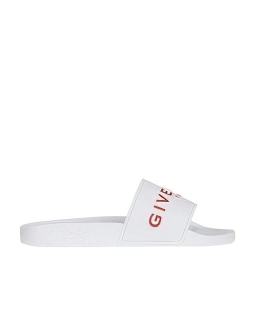 Givenchy White Logo-Embossed Slides