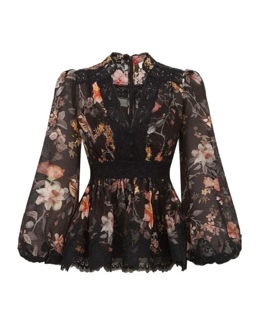 Zimmermann Black Carousel Lace Peplum Blouse