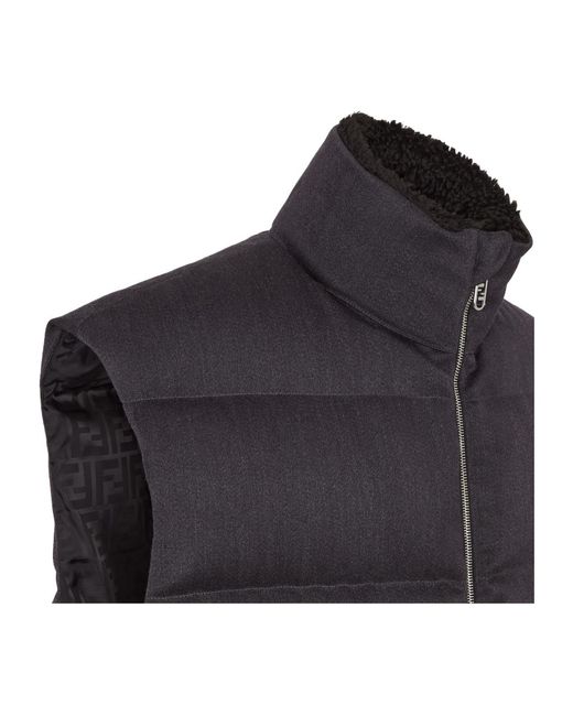 Fendi Blue High-Neck Zipped Gilet for men