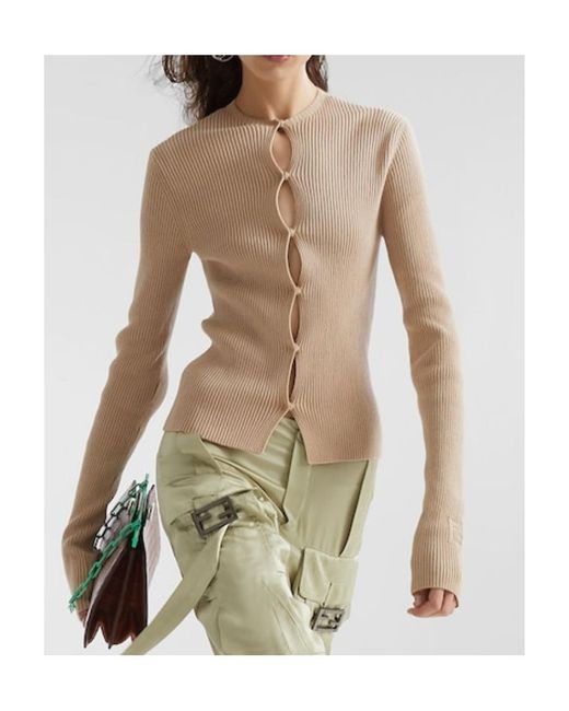 Fendi Natural Buttoned Long-Sleeved Cardigan
