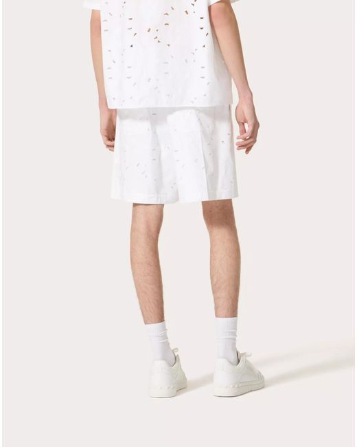 Valentino White Wide-Leg Bermuda Shorts for men