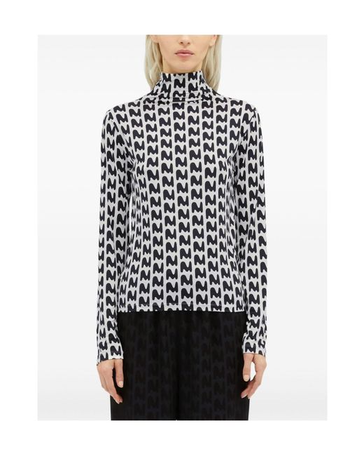 MSGM Black Stretch High Neck T-Shirt With Print