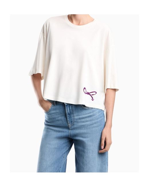 Emporio Armani White Logo-Print Oversized T-Shirt