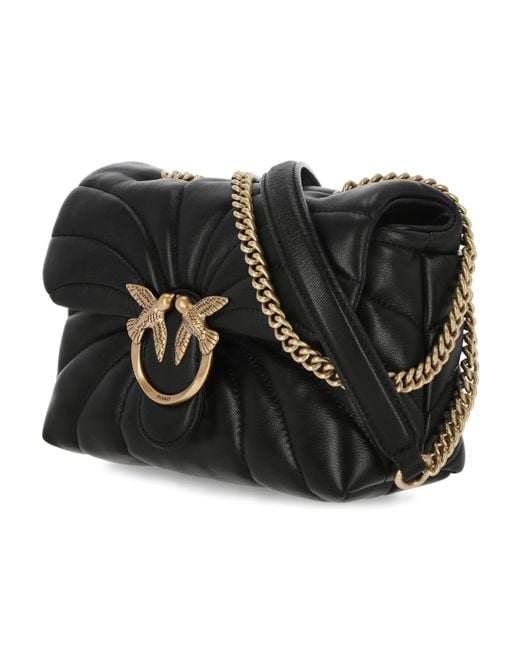 Pinko Black Love Puff Chain Linked Mini Crossbody Bag