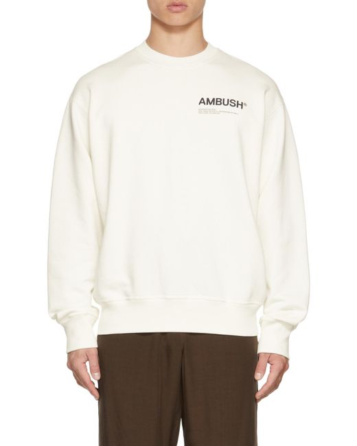 Ambush White Fleece Workshop Logo-Print Sweatshirt for men