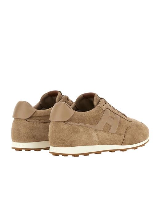 Hogan Brown Logo Patch Lace-Up Sneakers for men