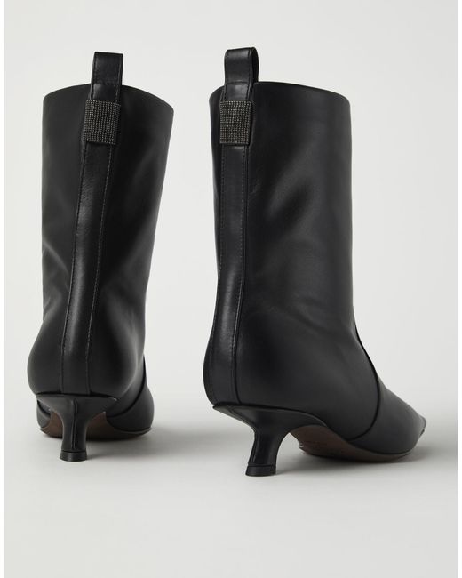 Brunello Cucinelli Black Leather Ankle Boots