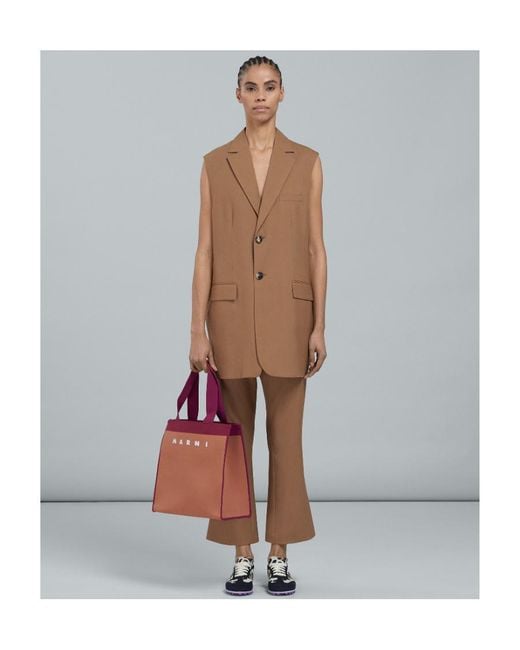 Marni Red Logo Detailed Two-Toned Tote Bag