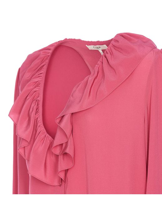 Chloé Pink Chloé Ruffle Detailed Long-Sleeve Top