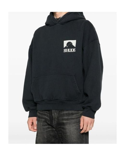 Rhude Black Logo Drawstring Hoodie for men
