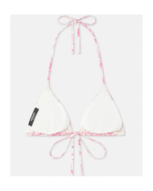 Versace Pink Floral-Print Triangle Bikini Top