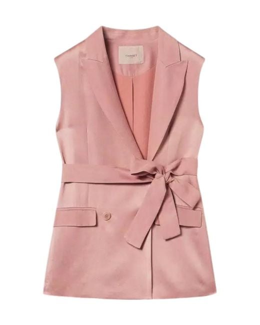 Twinset Pink Satin Belted Blazer
