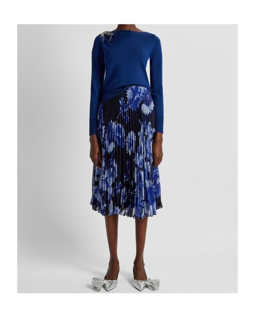 Erdem Blue Pleated Midi Skirt
