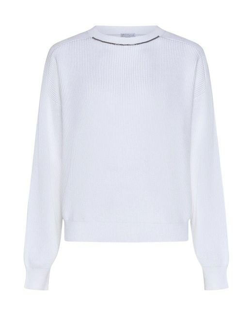 Brunello Cucinelli White Crewneck Knitted Jumper
