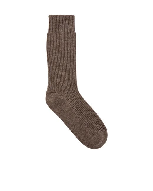 Lisa Yang Brown Zera Ribbed Cashmere Socks