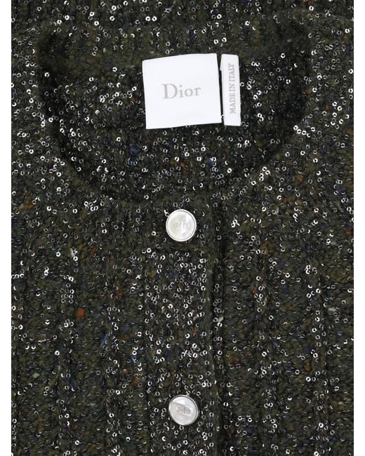 Dior Green Christian Sequinned Tweed Embroidered Cardigan