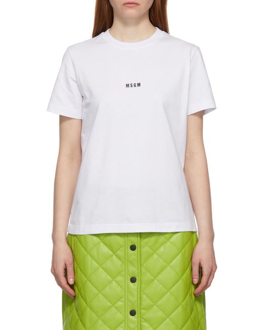 MSGM White Logo Printed Crewneck T-Shirt