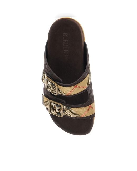 Burberry Brown Double Buckle Checked Sandals