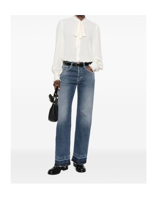 Twinset White Lace-Trim Long-Sleeved Blouse