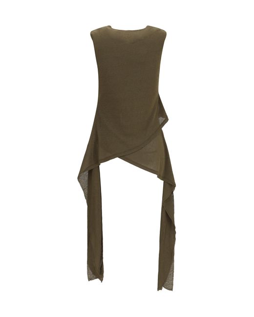 Ganni Green Mesh Tie-Knot Asymmetric Tank Top