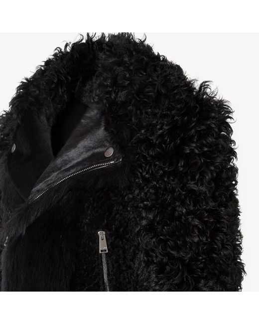 Fendi Black Blouson Patchwork Shearling Biker Jacket
