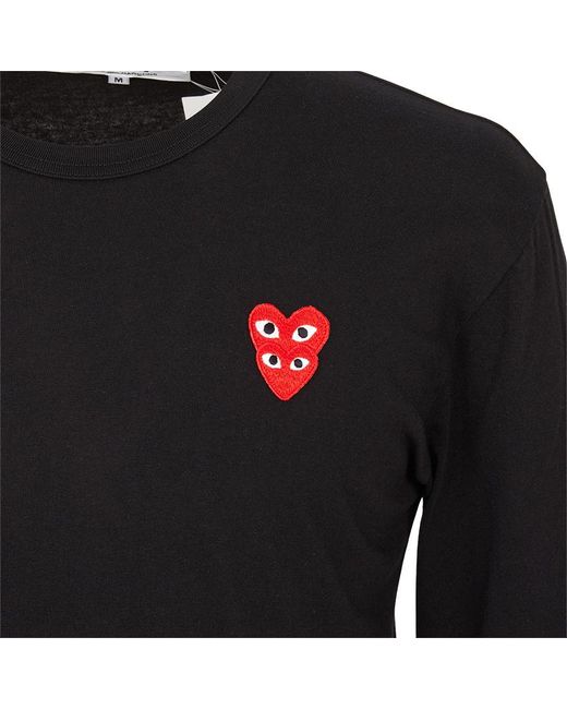 COMME DES GARÇONS PLAY Black Comme Des Garçons Play Double Heart Patch Crewneck T-Shirt for men