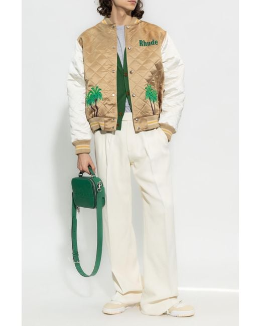 Rhude Green Diamond Quilted Satin Bomber Jacket for men