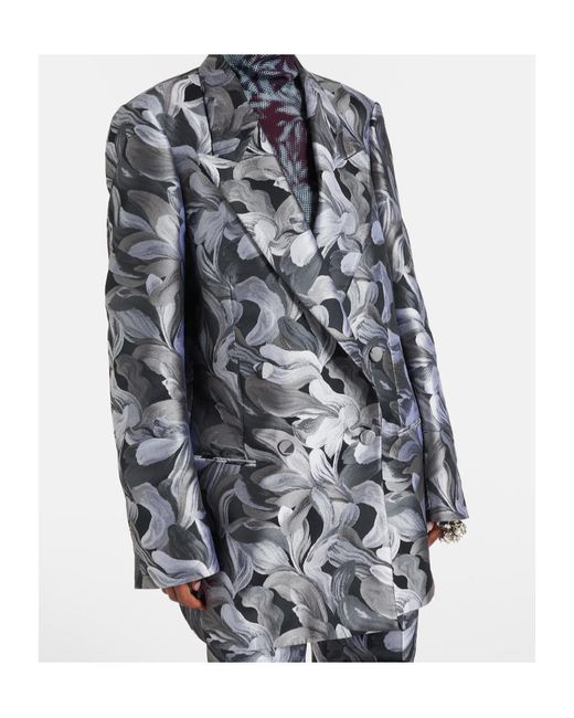 Dries Van Noten Gray Double-Breasted Jacquard Blazer