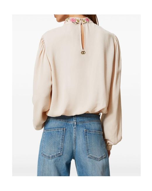 Twinset Natural Floral-Embroidered Blouse