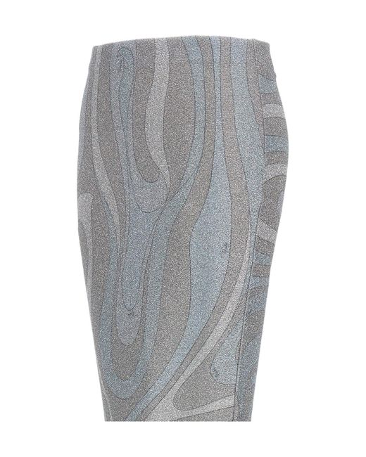 Emilio Pucci Gray Pucci Marmo-Print Midi Skirt