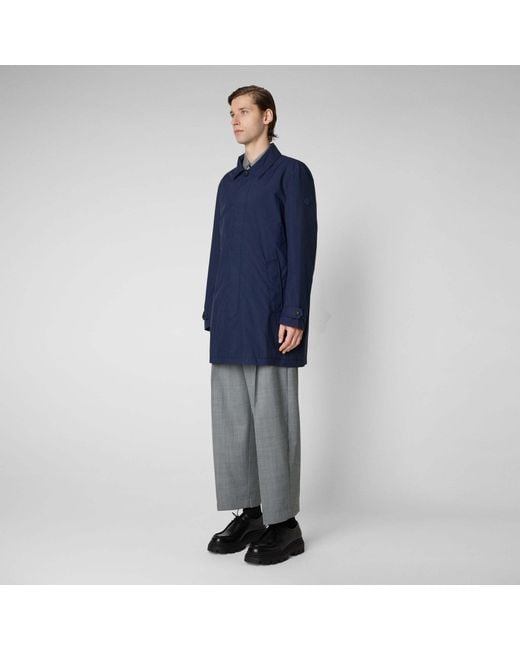 Save The Duck Blue Logo-Appliqué Single-Breasted Coat for men