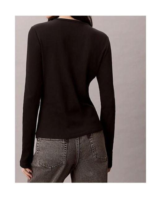 Calvin Klein Black Monologo Rib Henley T-Shirt