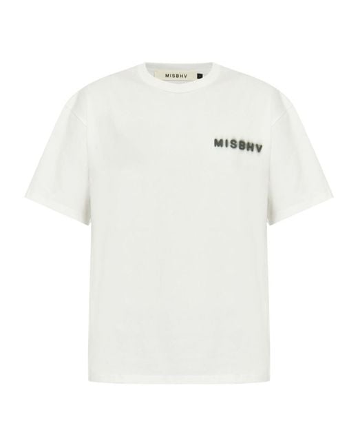 M I S B H V White Logo-Printed Crewneck T-Shirt for men