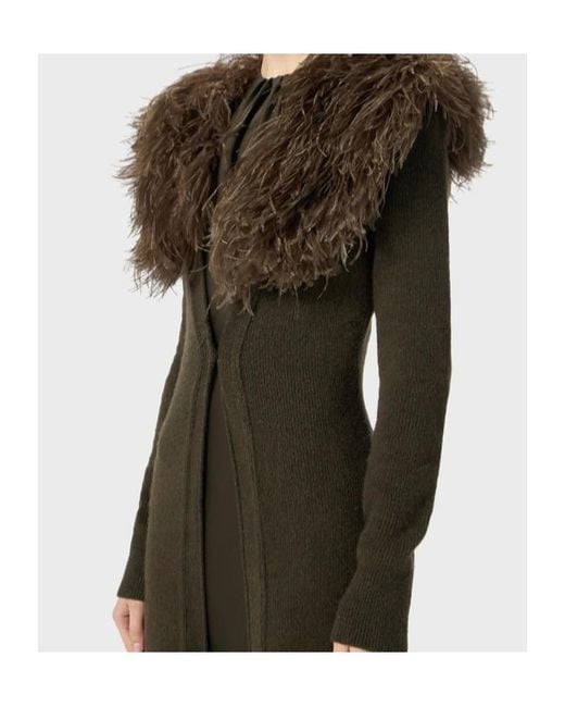 Blumarine Green Shearling Detailed Ribbed Dress