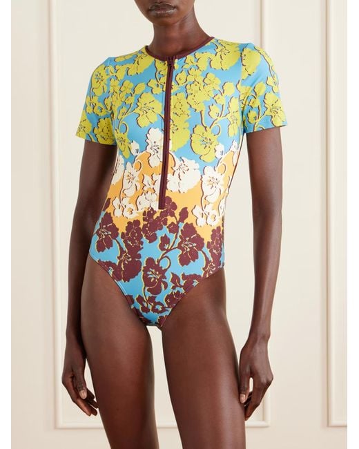 ALÉMAIS Blue Floral Shortsleeve Onepiece Swimsuit