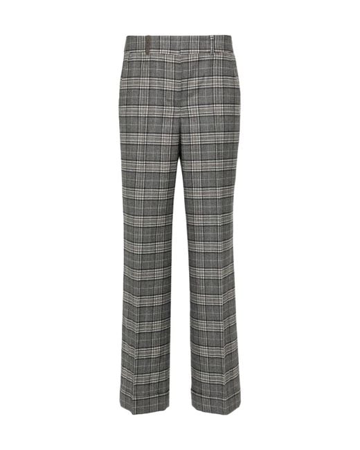 Peserico Gray Tartan-Check Trousers