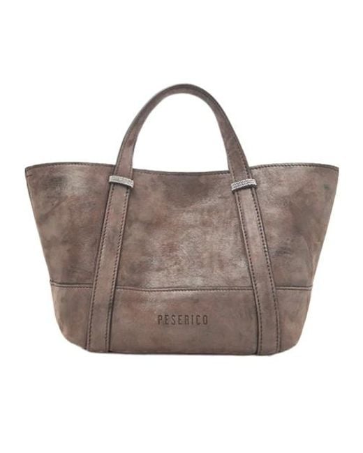 Peserico Brown Rhinestone Detail Mini Tote Bag